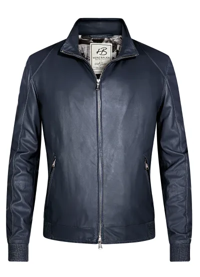 edle dunkelblaue Lederjacke von Heinz Bauer