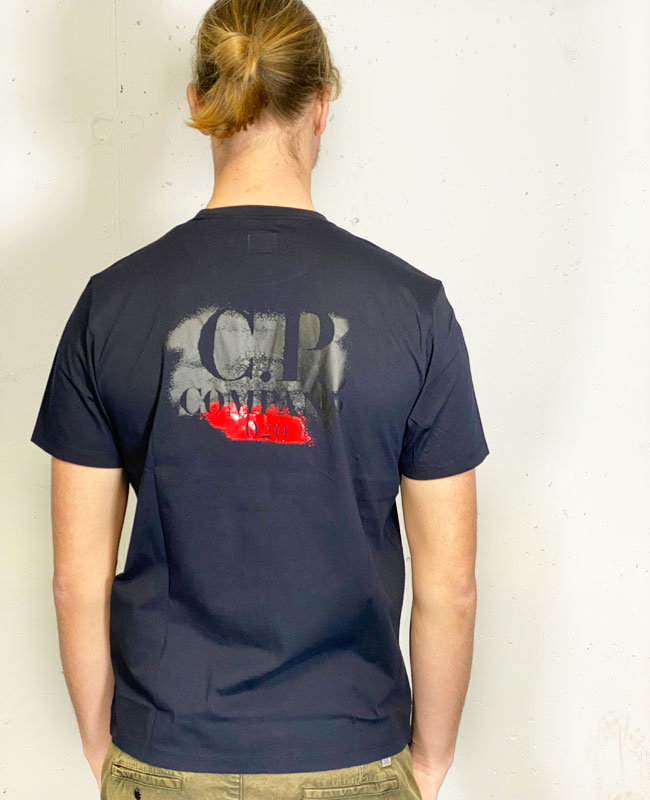 CP Company T-Shirt Baumwolle Logo Print halbarm dunkelblau